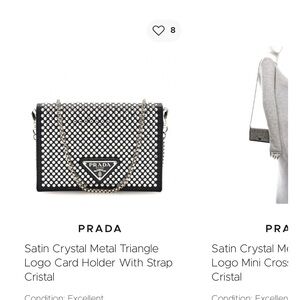 Prada Black Satin Crystal Triangle Logo Crossbody Card Holder